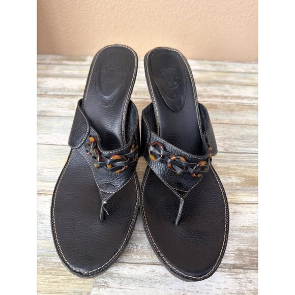 Frye Black Leather Thong Sandals Tortoise Chain Detail Women’s Sz 9 Pre-owned - Picture 4 of 14